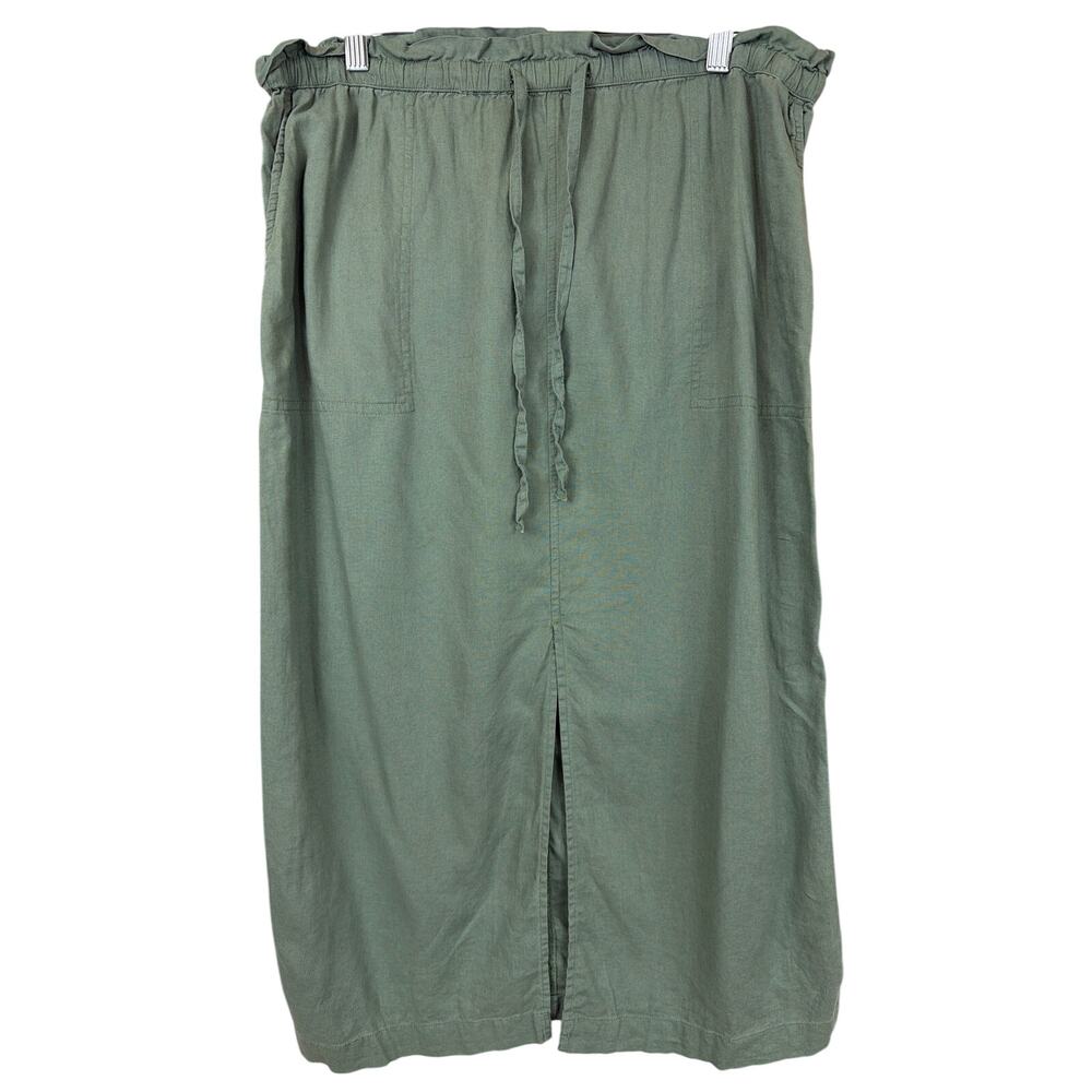 Caslon Green Linen Blend Front Slit Drawstring Waist Skirt Size S